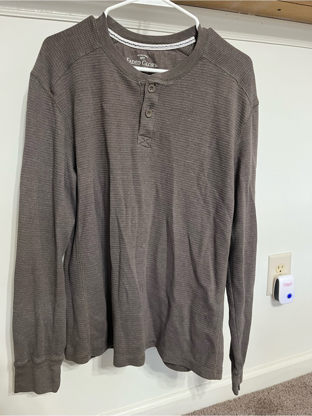 Faded Glory Men's Olive-Brown Waffle Henley Long Sleeve